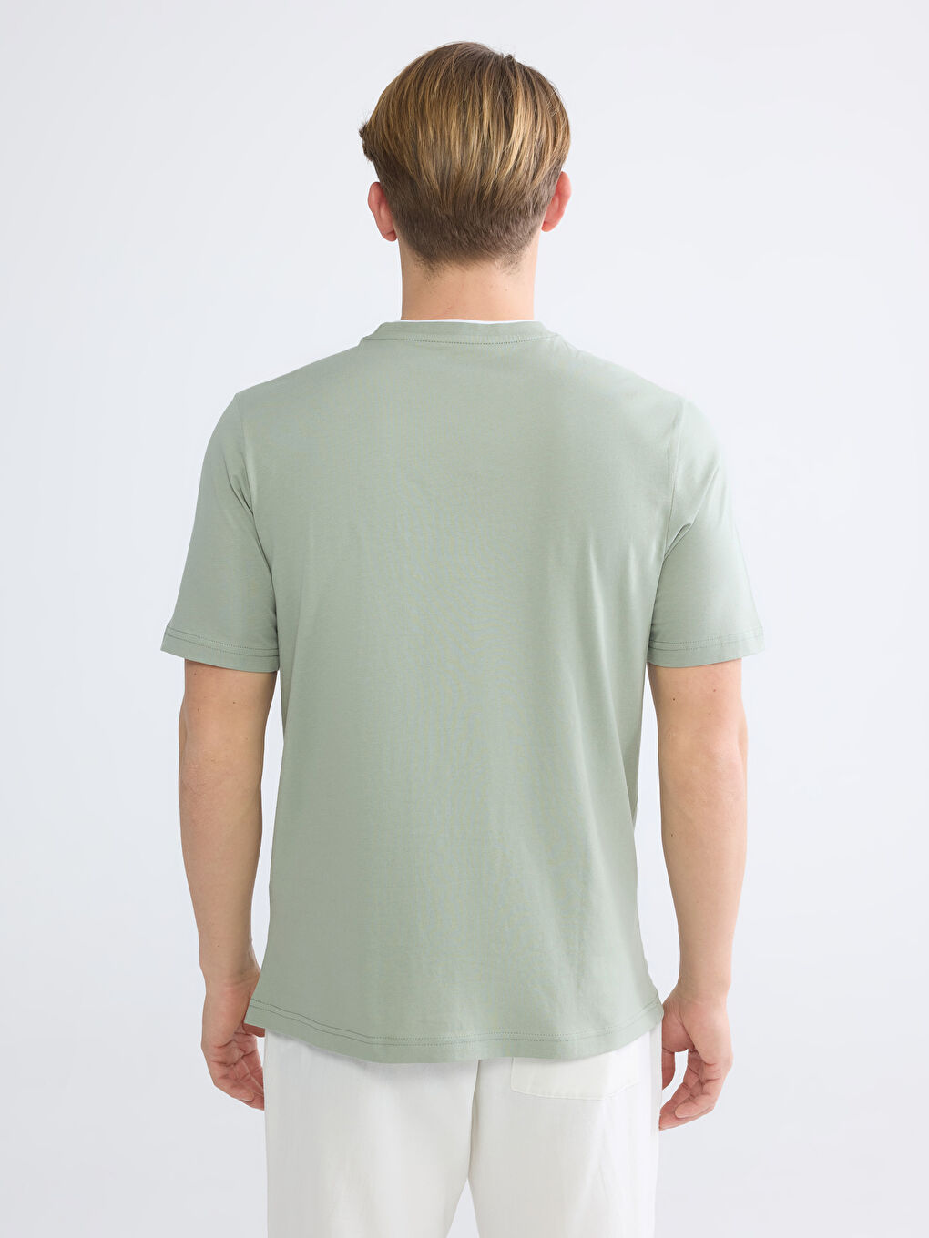 Yeşil Bisiklet Yaka Baskılı Penye Erkek Tişört-3