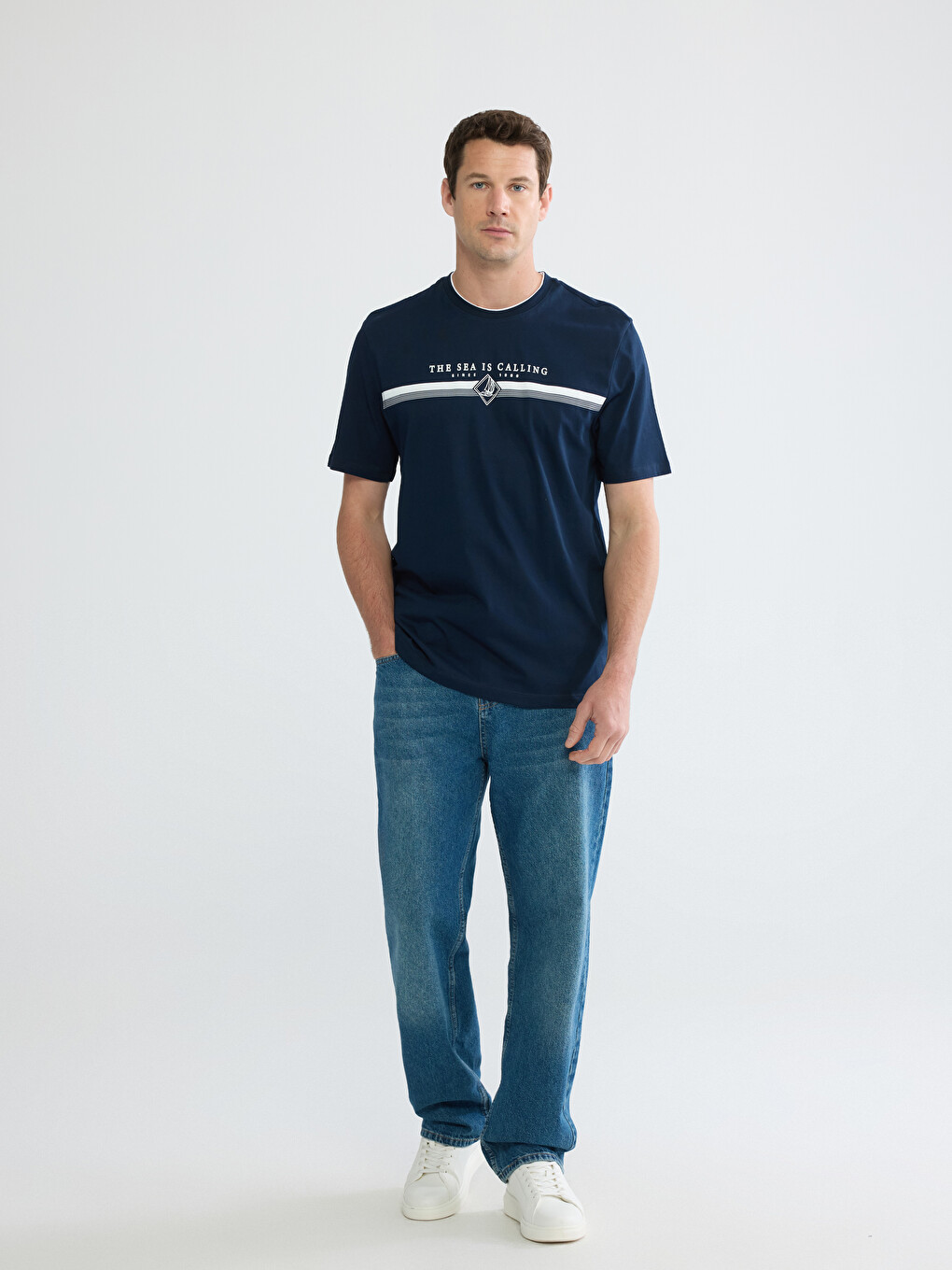 Rundhalsausschnitt Bedrucktes Jersey Herren T-shirt-1
