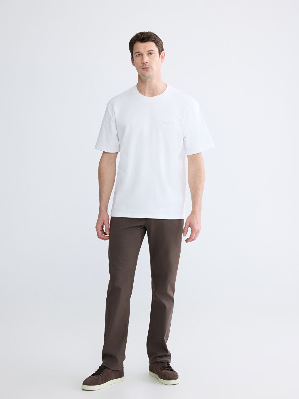 Beyaz Bisiklet Yaka Erkek Tişört-1