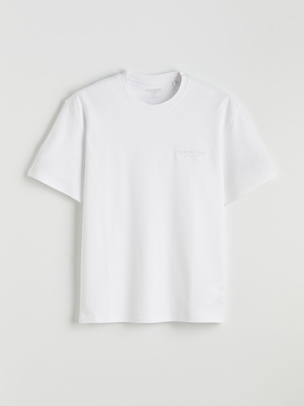 Beyaz Bisiklet Yaka Erkek Tişört-4