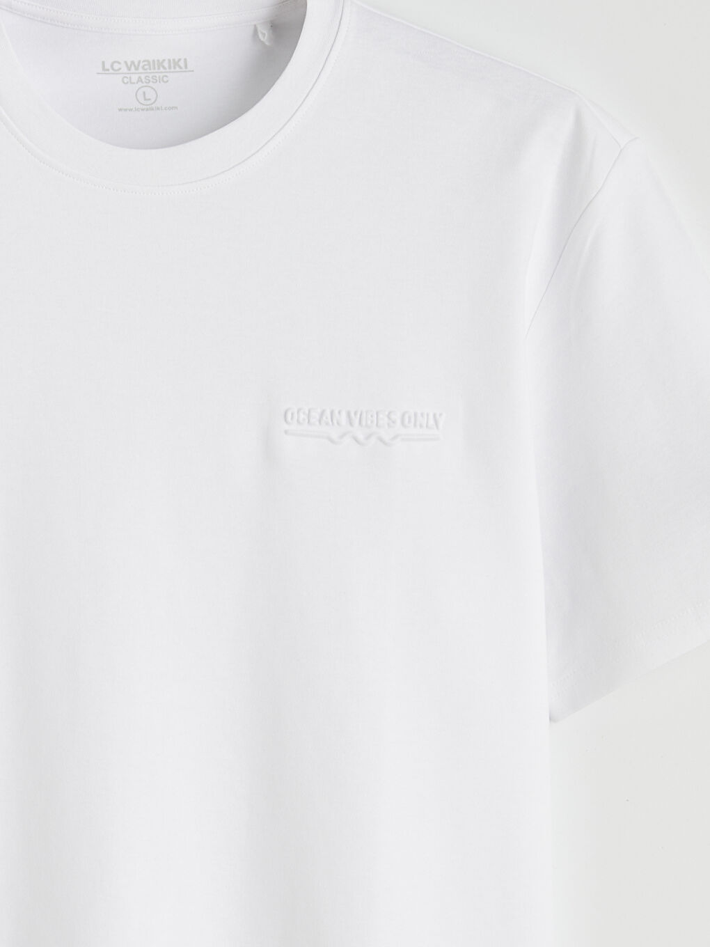 Beyaz Bisiklet Yaka Erkek Tişört-5