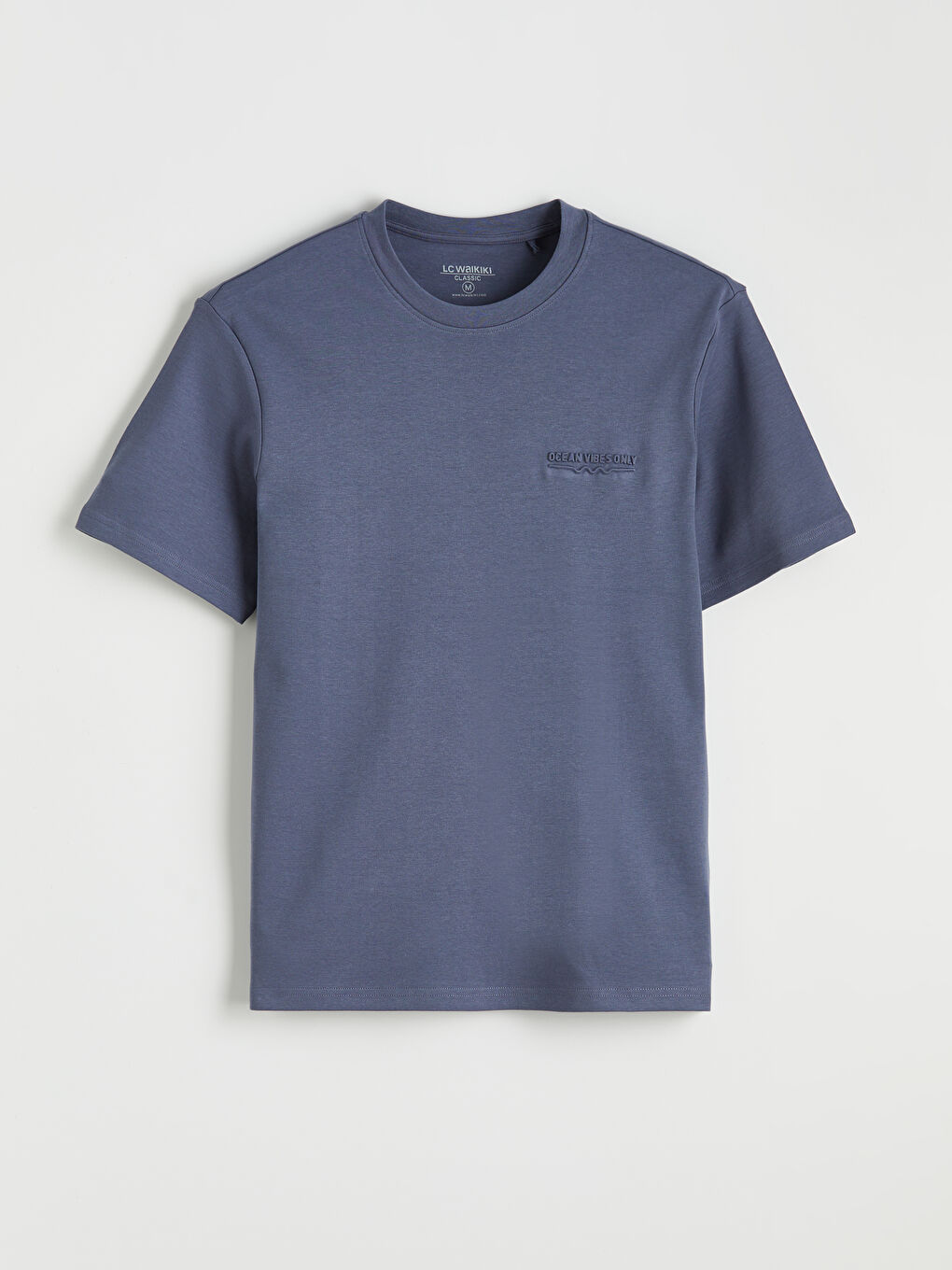 İndigo Bisiklet Yaka Nakışlı Bol Fit İnterlok Erkek Tişört-4