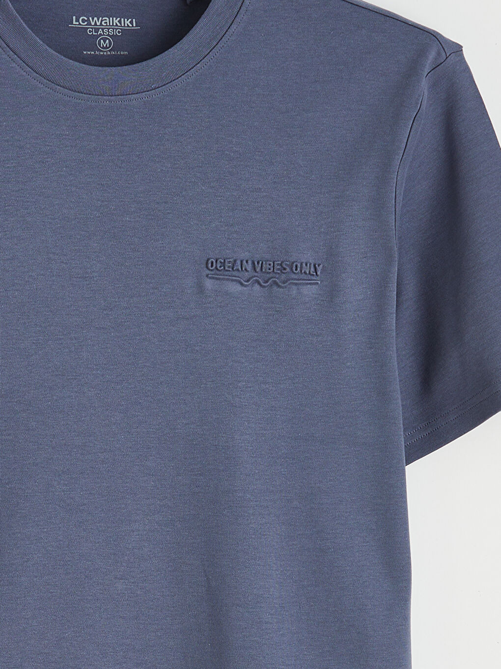 İndigo Bisiklet Yaka Nakışlı Bol Fit İnterlok Erkek Tişört-5