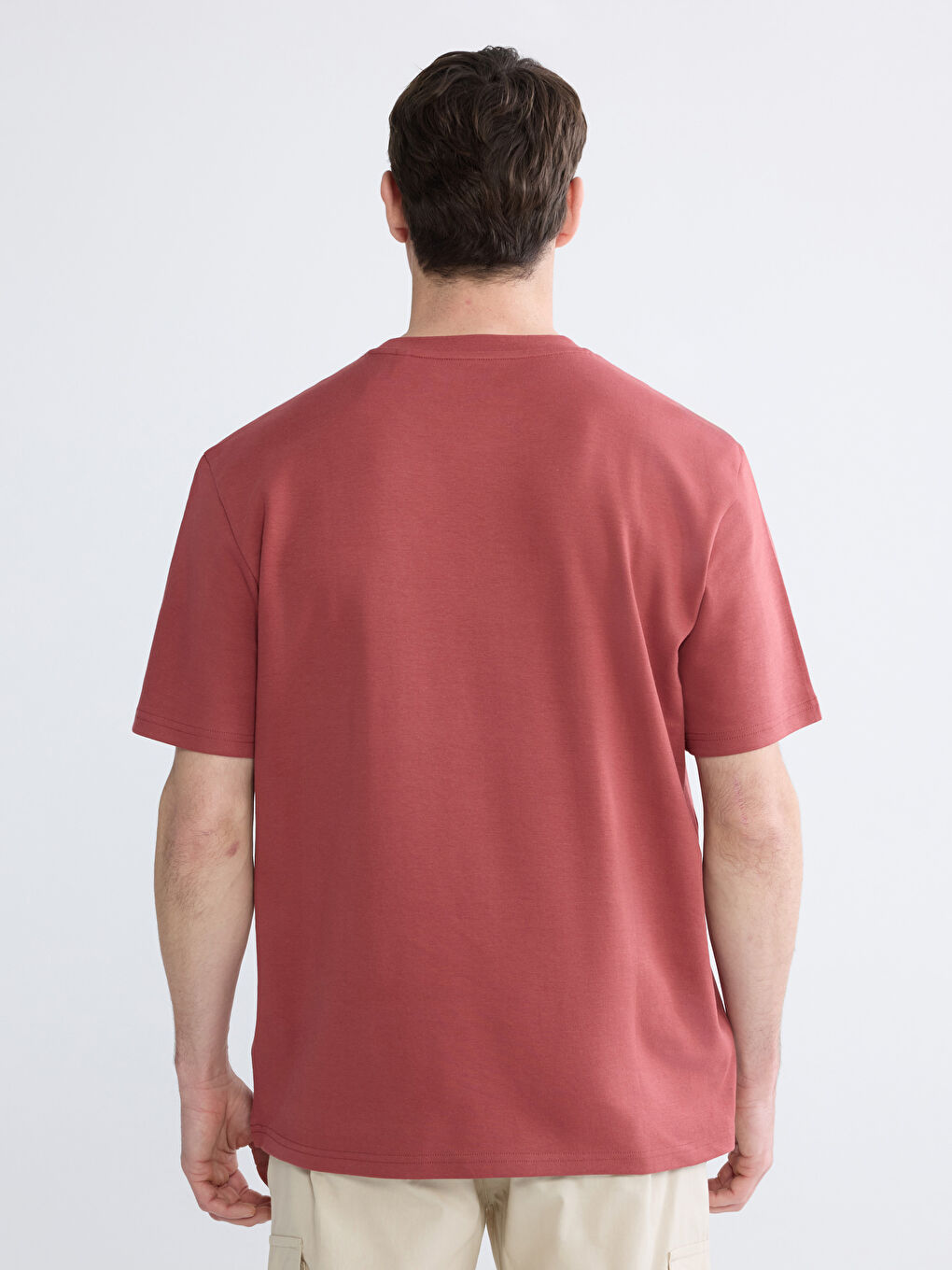 Bordo Rahat Kalıp Bisiklet Yaka Nakışlı Erkek Tişört-3