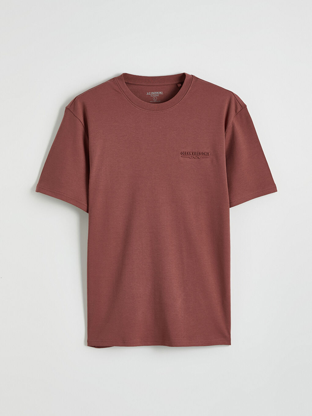 Bordo Rahat Kalıp Bisiklet Yaka Nakışlı Erkek Tişört-4