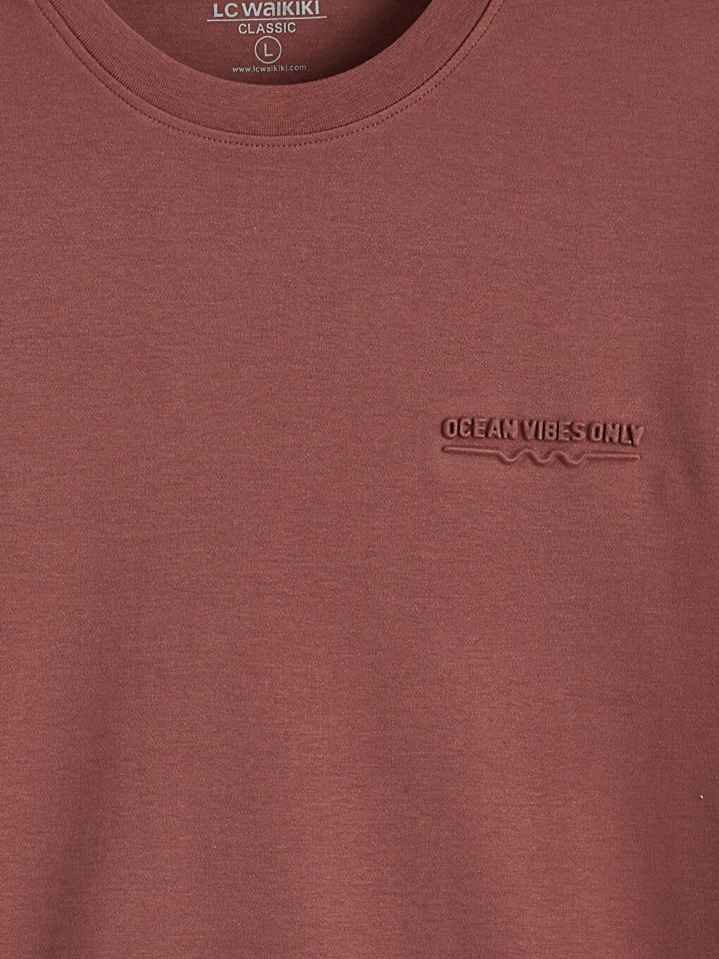 Bordo Rahat Kalıp Bisiklet Yaka Nakışlı Erkek Tişört-5