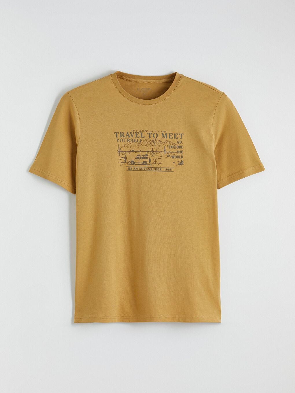 Sarı Bisiklet Yaka Baskılı Penye Erkek Tişört