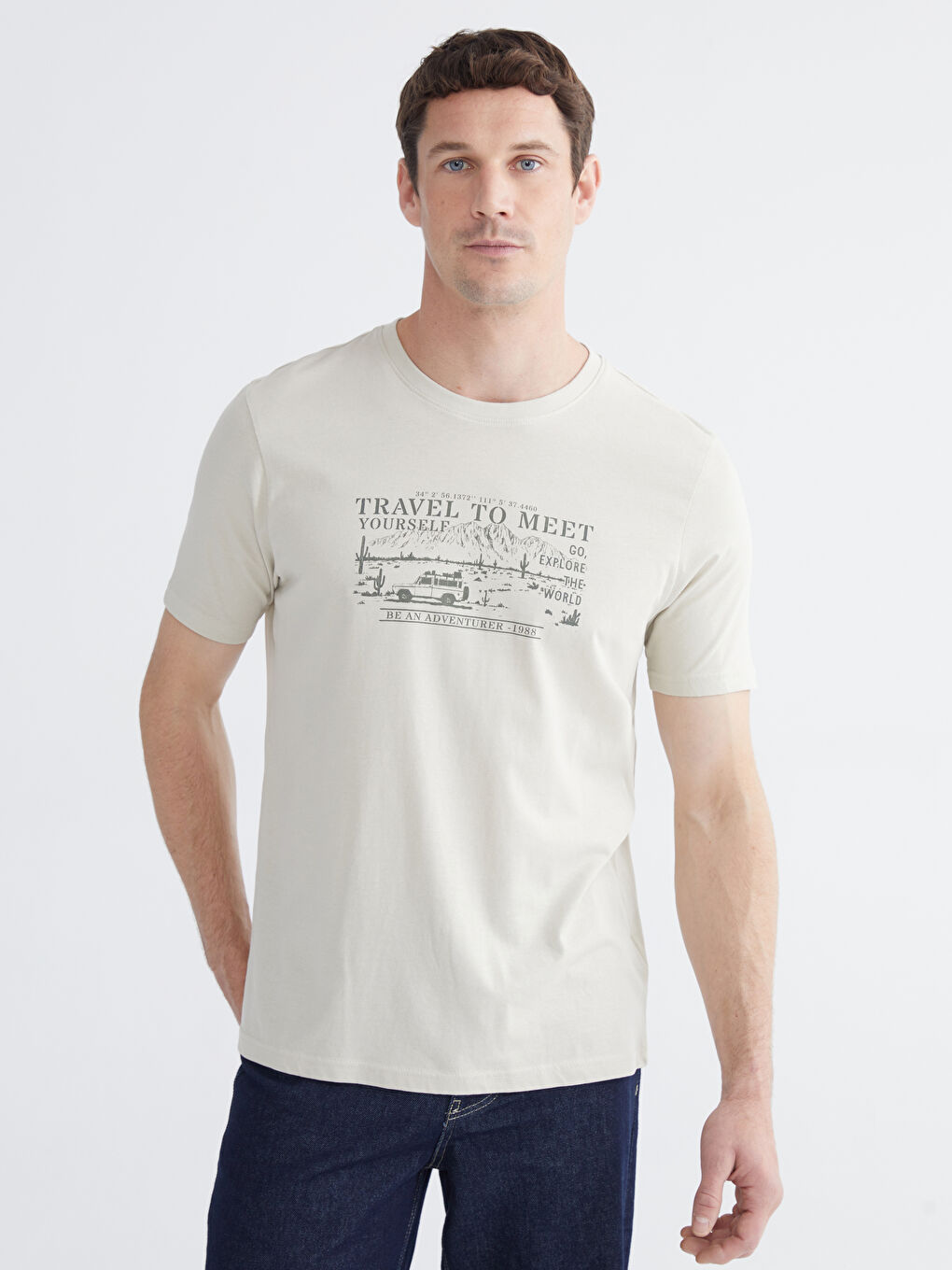 Übergröße Rundhalsausschnitt Bedrucktes Baumwoll-T-Shirt für Herren