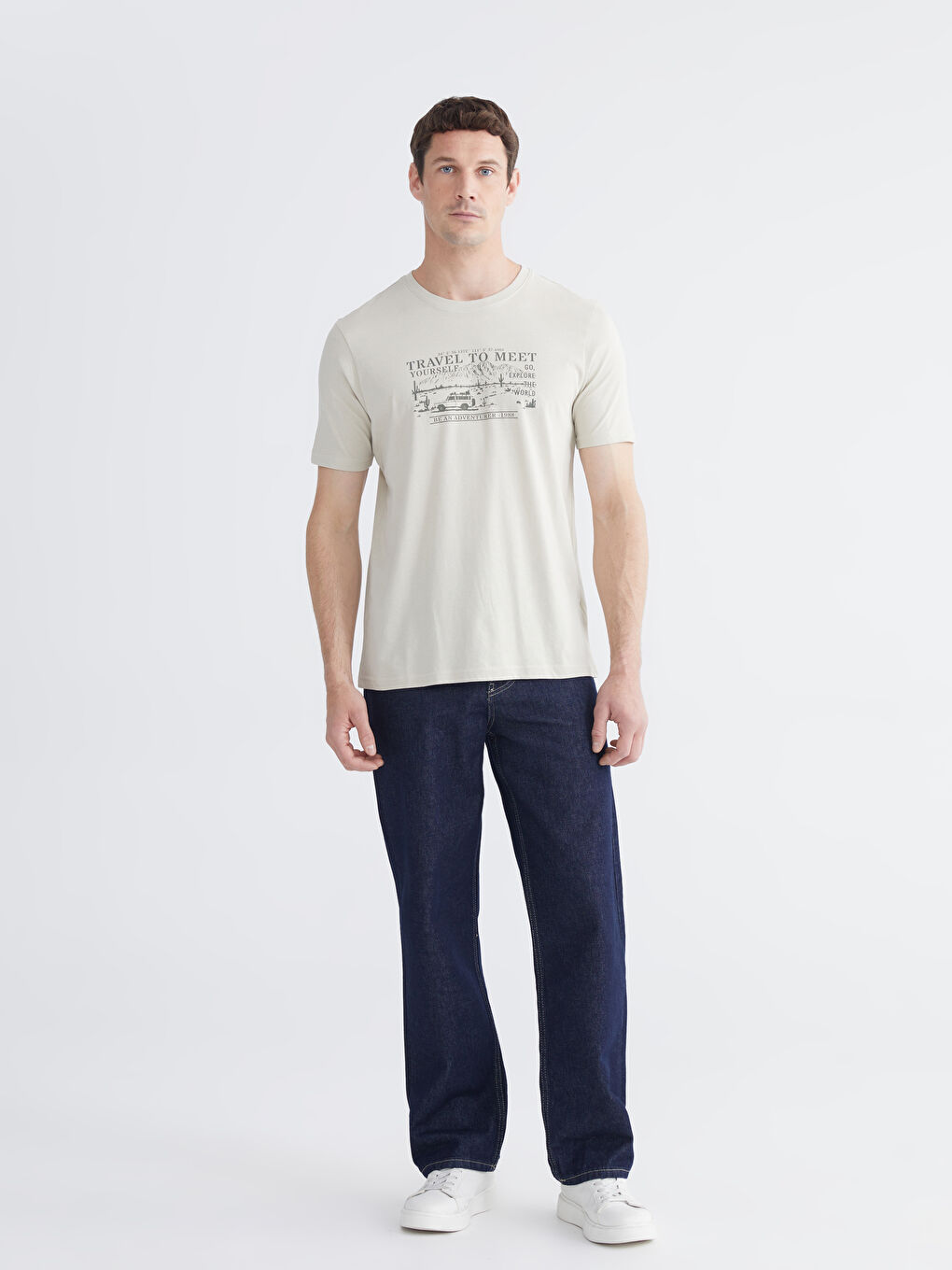 Übergröße Rundhalsausschnitt Bedrucktes Baumwoll-T-Shirt für Herren-1