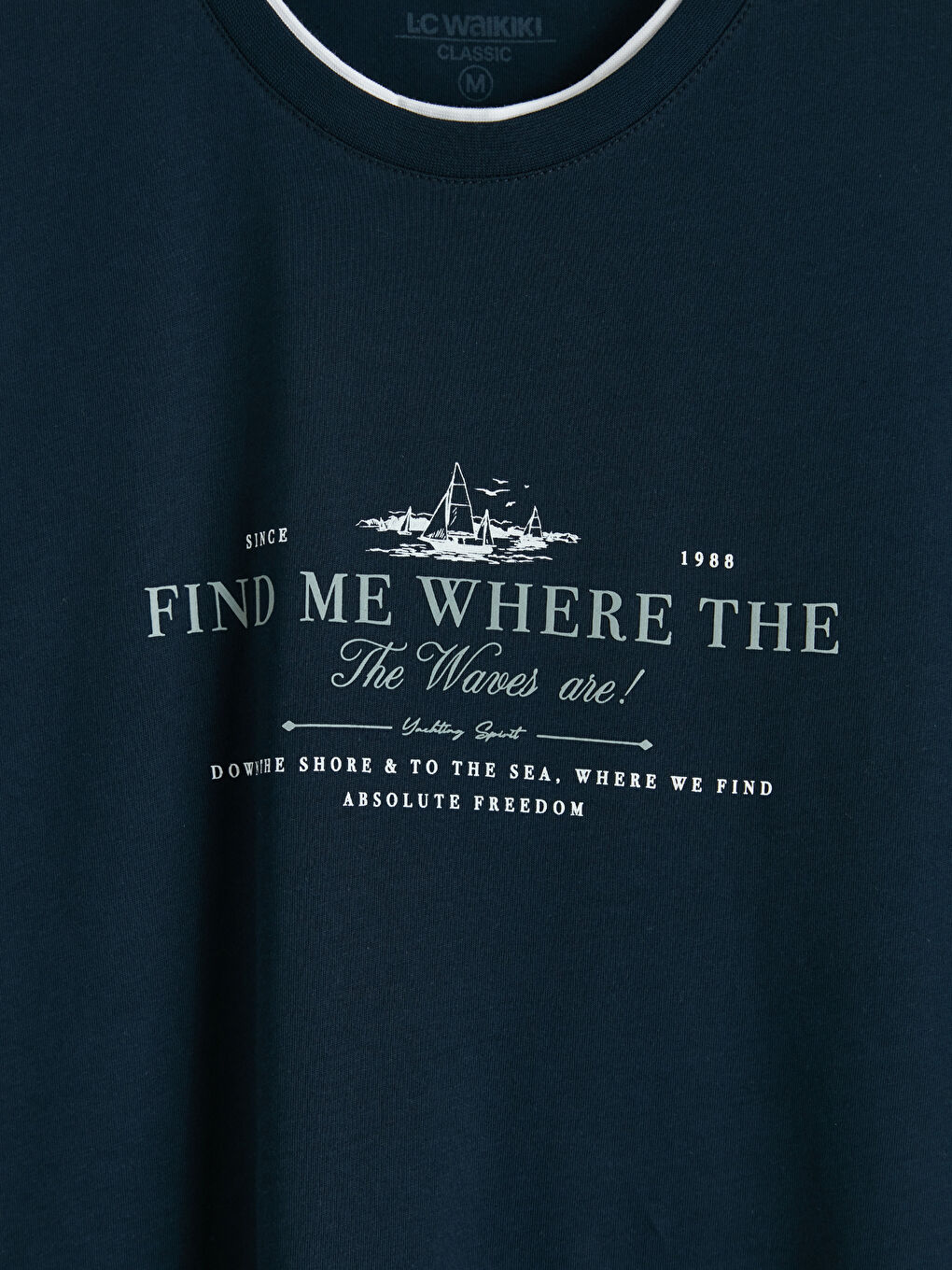 Lacivert Bisiklet Yaka Baskılı Penye Erkek Tişört-2