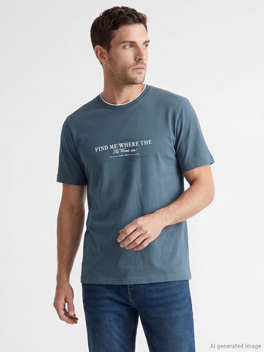 Мъжка тениска с кръгло деколте и отпечатан дизайн от джърси