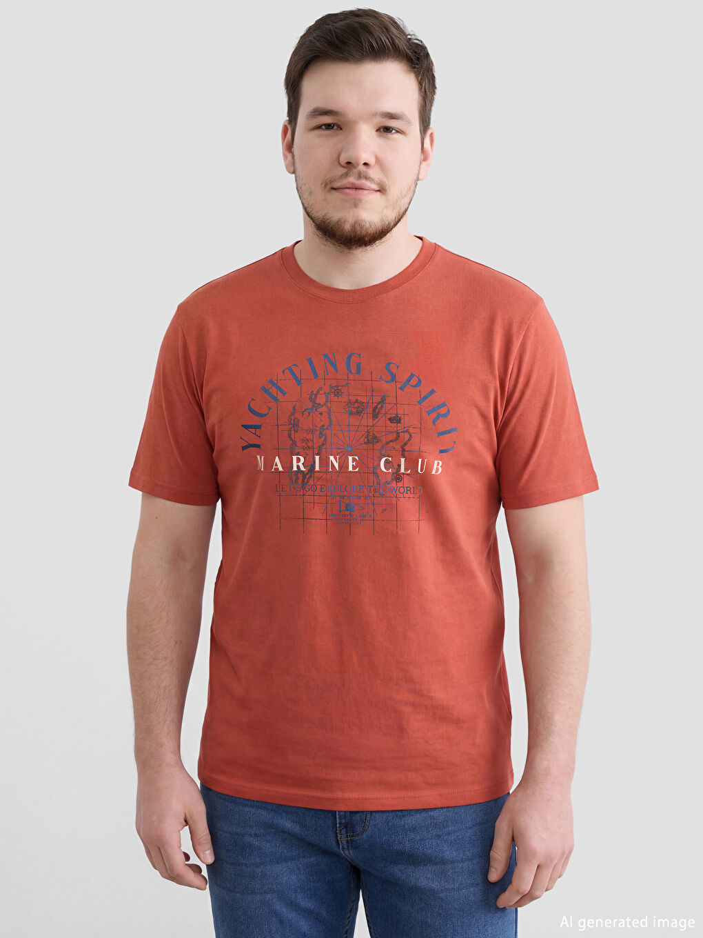 პლუს ზომის ბამბის მამაკაცის მაისური, მრგვალი ყელით და პრინტით-1