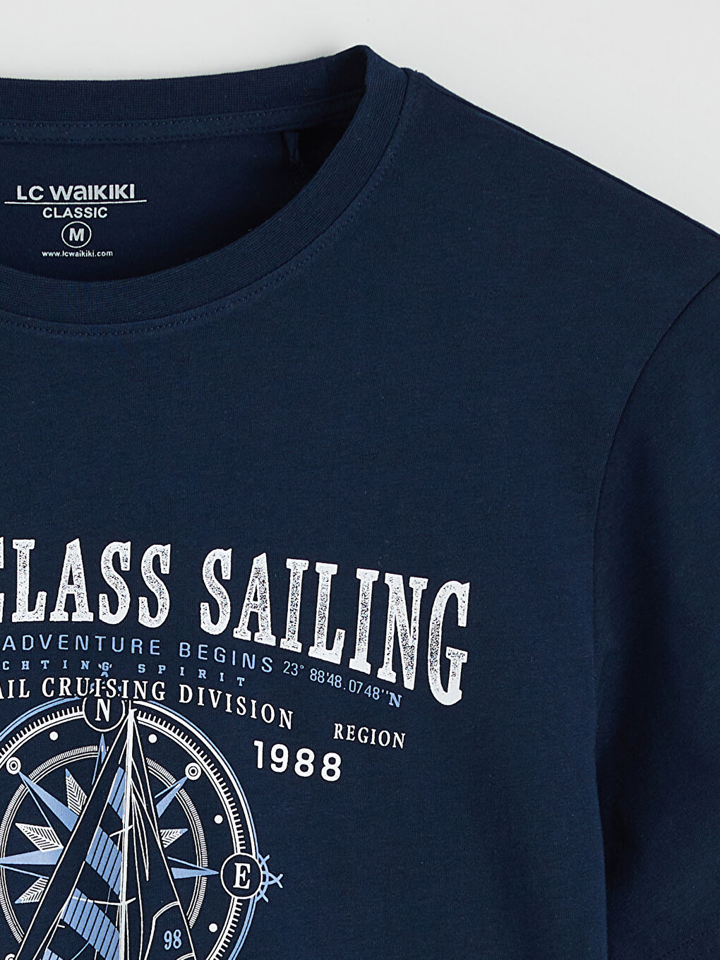 Lacivert Bisiklet Yaka Baskılı Penye Erkek Tişört-5