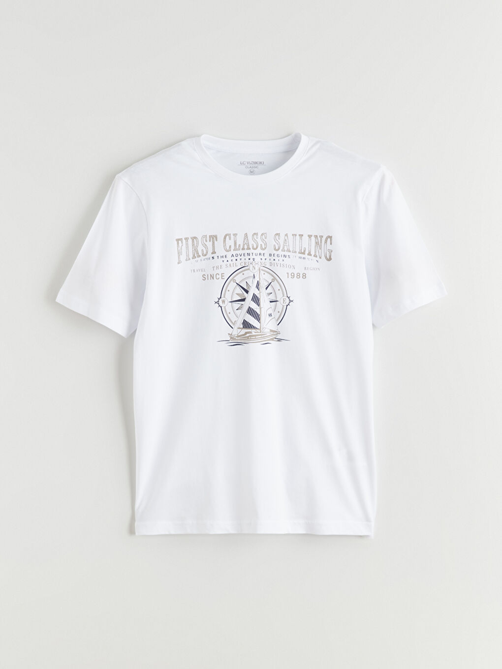 Beyaz Bisiklet Yaka Baskılı Penye Erkek Tişört-4