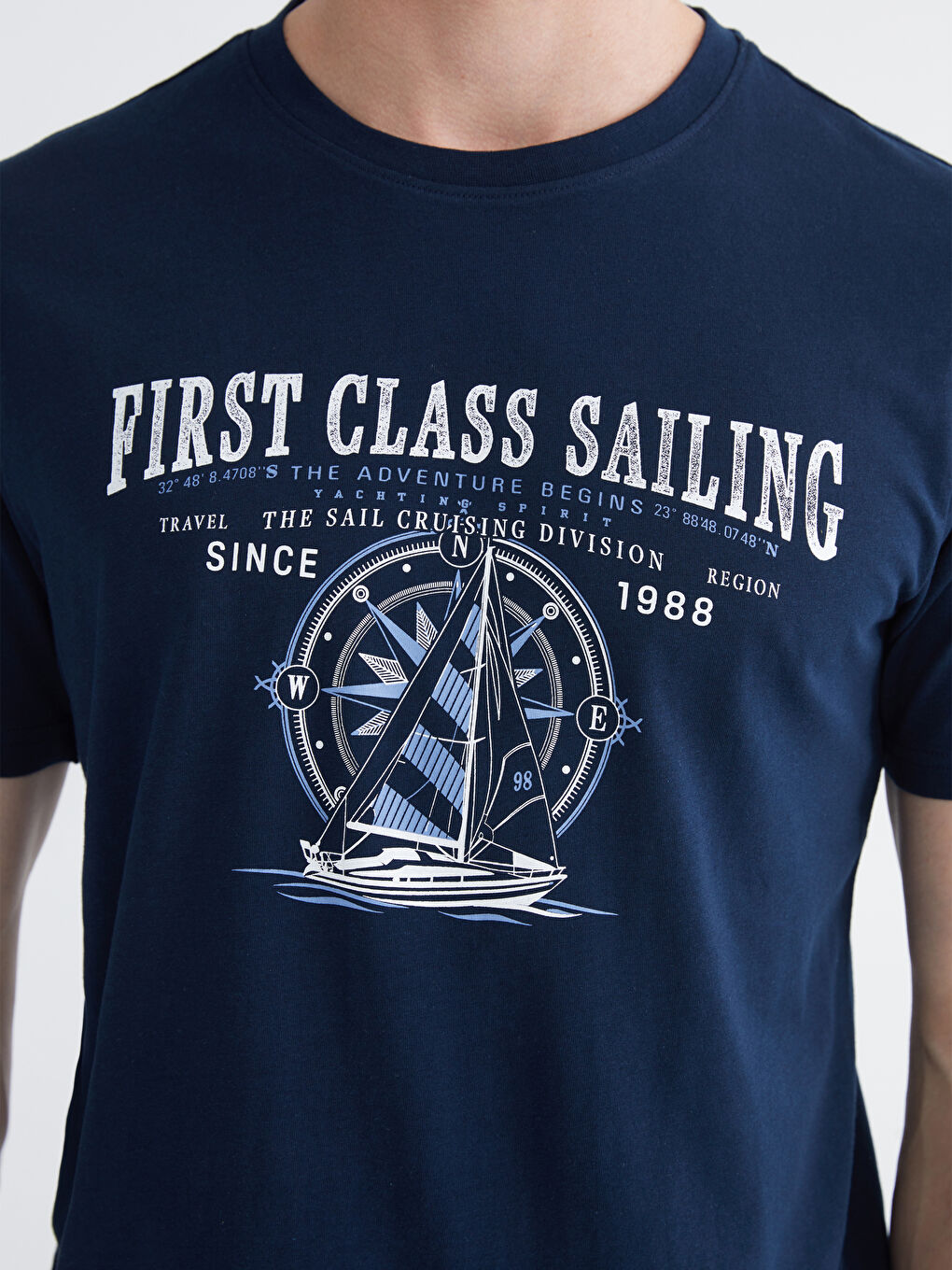 Lacivert Bisiklet Yaka Baskılı Penye Erkek Tişört-2