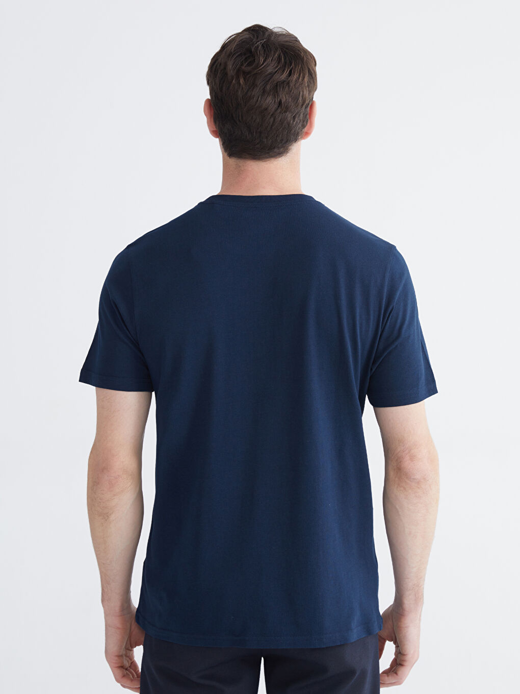 Lacivert Bisiklet Yaka Baskılı Penye Erkek Tişört-3