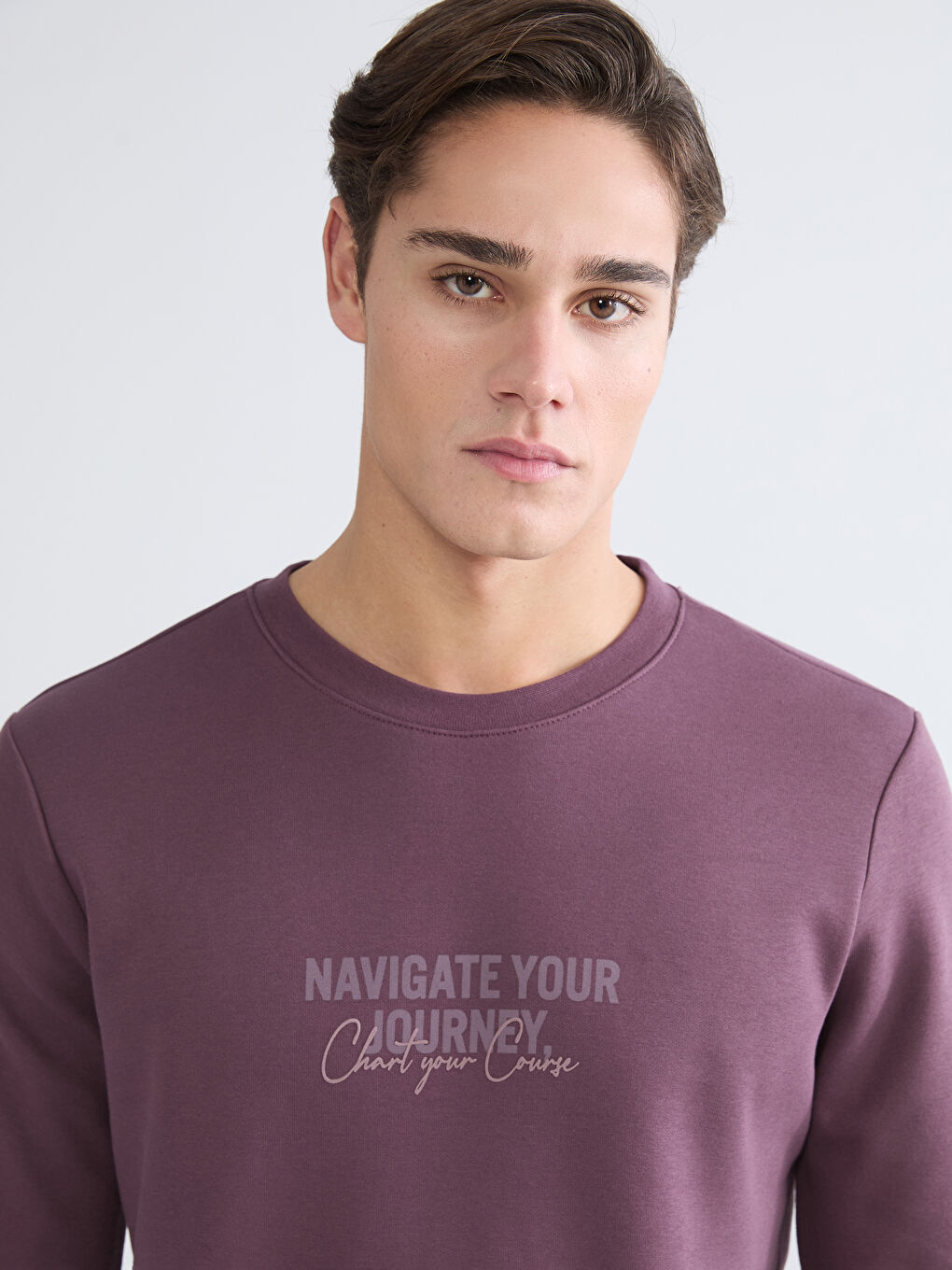 Mürdüm Bisiklet Yaka Baskılı Erkek Sweatshirt