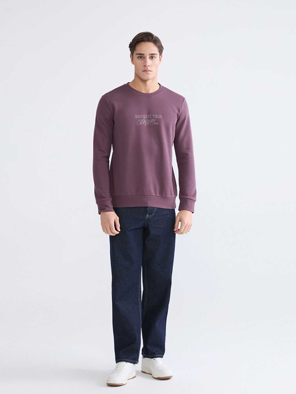 Mürdüm Bisiklet Yaka Baskılı Erkek Sweatshirt-1