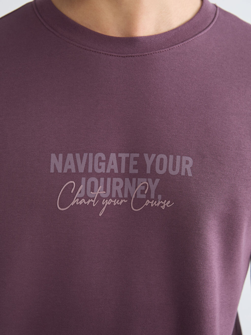 Mürdüm Bisiklet Yaka Baskılı Erkek Sweatshirt-2