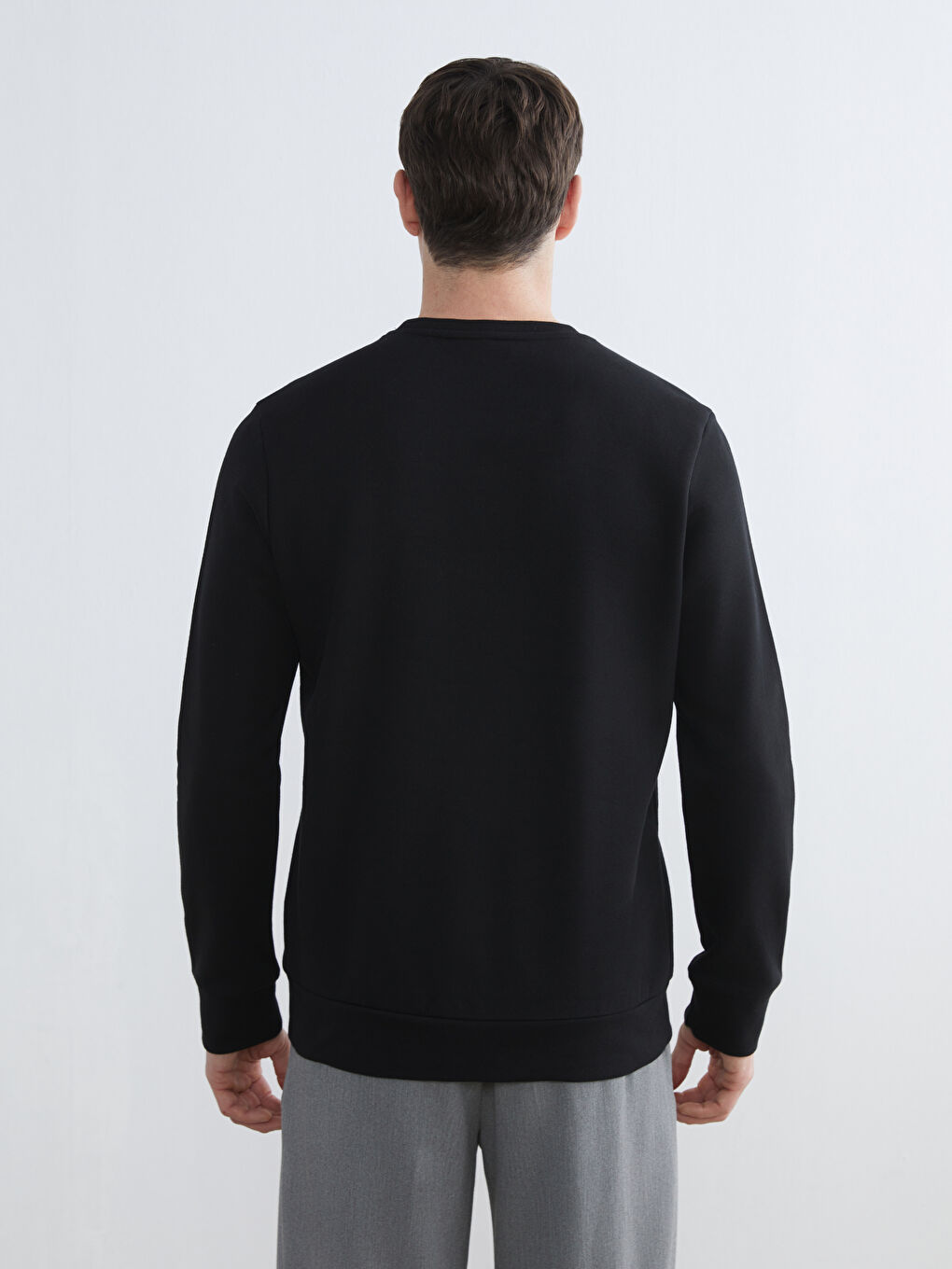 Siyah Bisiklet Yaka Baskılı Erkek Sweatshirt-3