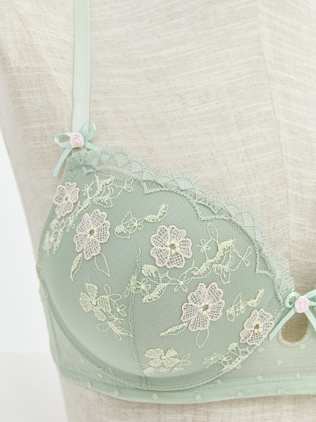 Yeşil Balenli Dolgulu Brode Fantezi Tişört Sütyen-2