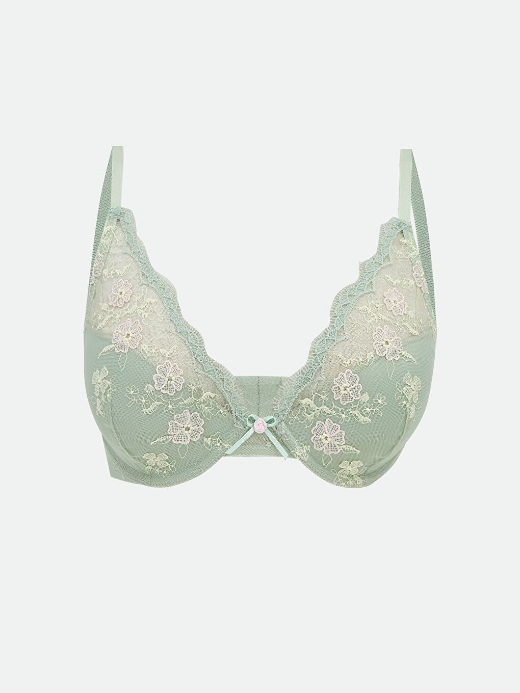 Yeşil Balenli Dolgusuz Brode Fantezi Tişört Sütyen