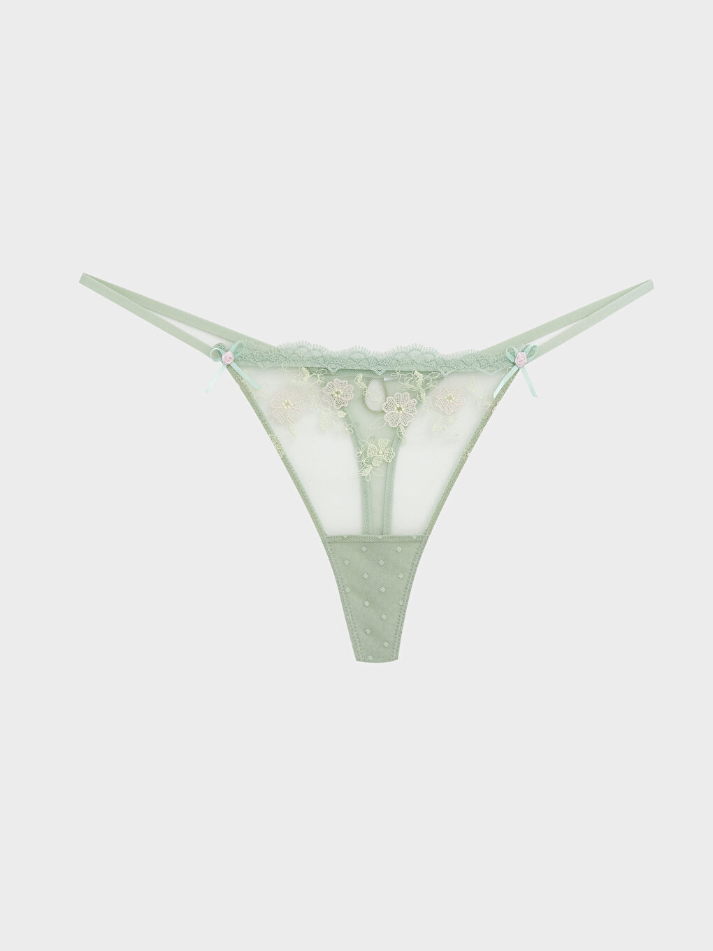 Yeşil Çiçekli Brode Fantezi Tanga Külot