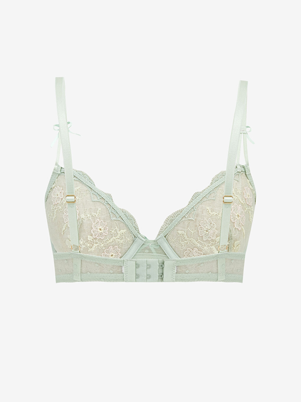 Yeşil Balenli Dolgusuz Çiçekli Fantezi Tişört Sütyen-1