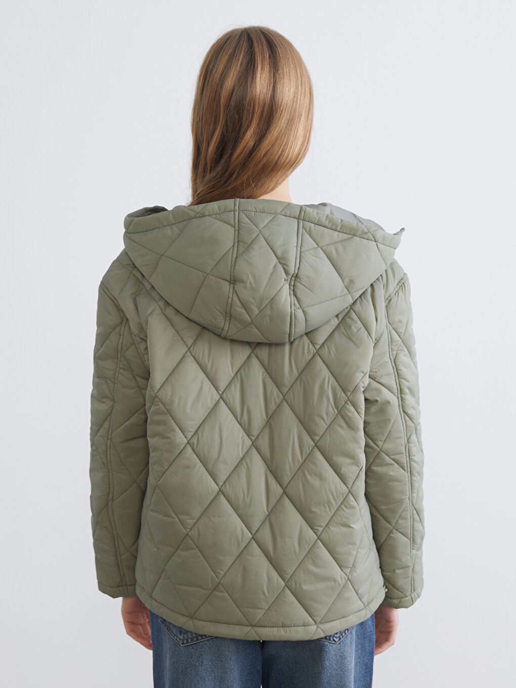 Haki Kapüşonlu Kapitone Oversize Kadın Mont-4