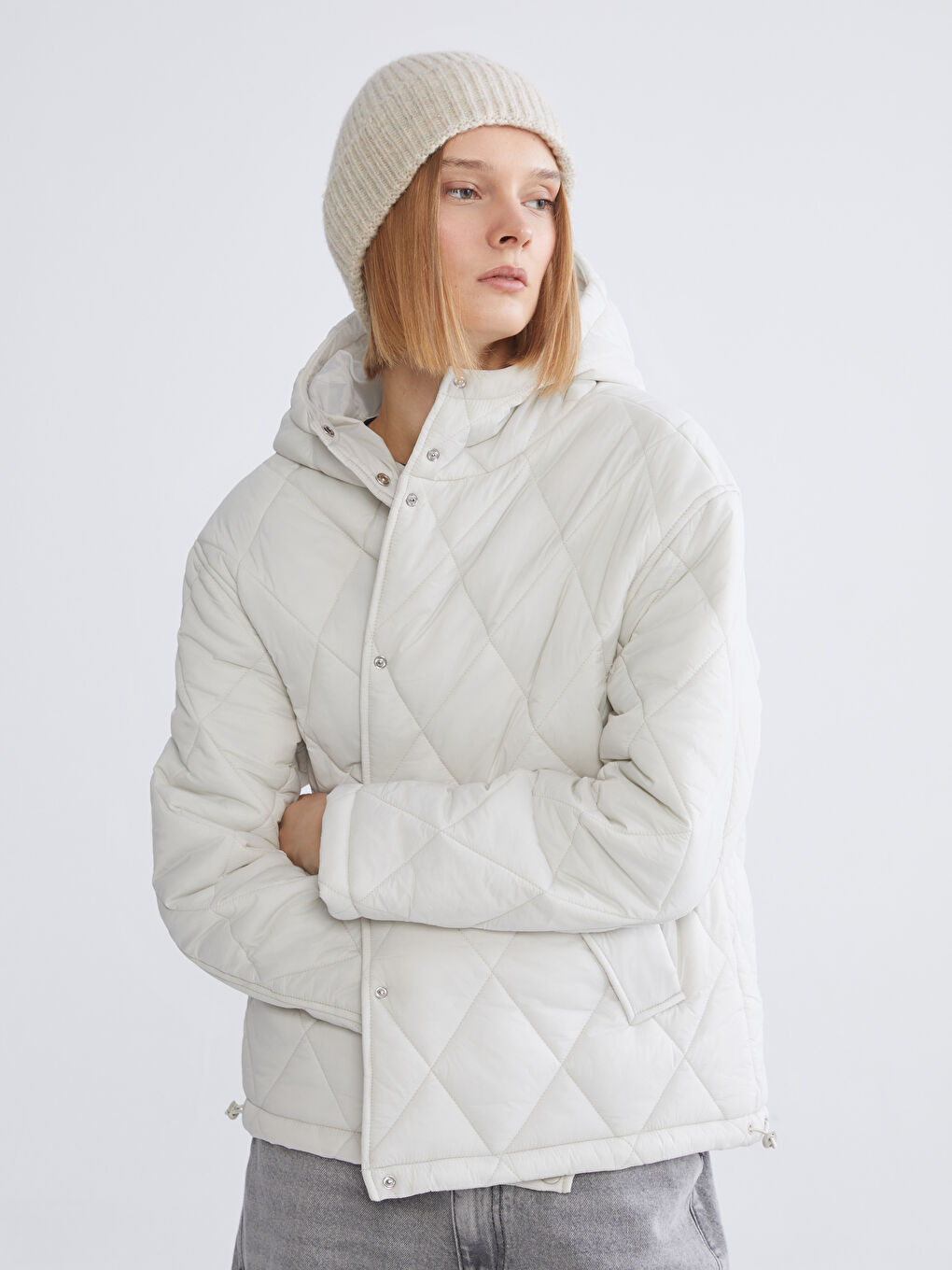 Oversized Quilted Hooded Women's Coat