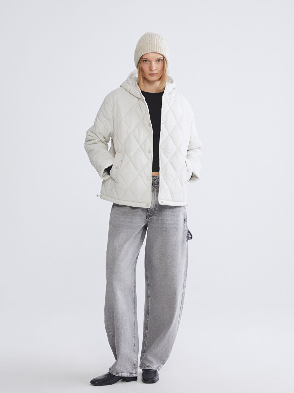 Oversized Quilted Hooded Women's Coat-1