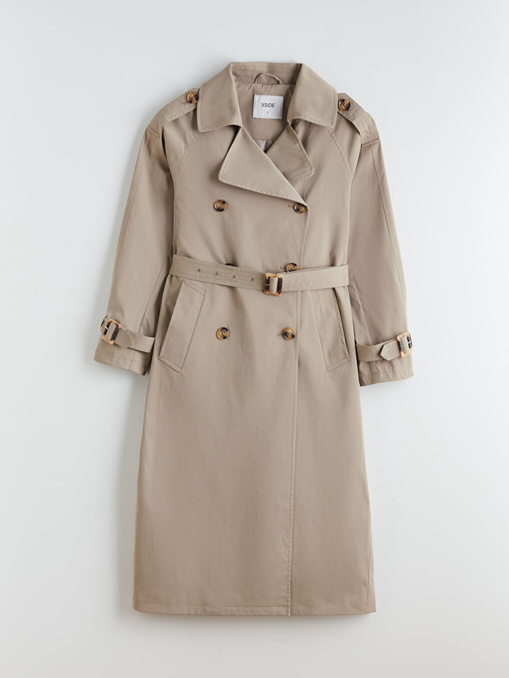 Haki Kruvaze Yaka Kadın Trençkot-5