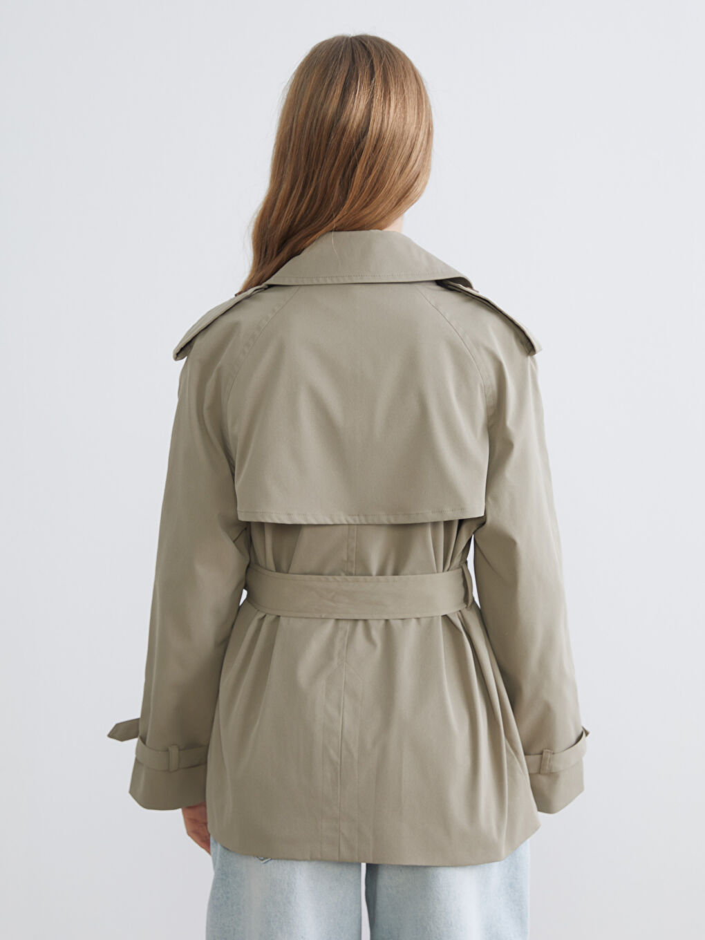 Haki Gömlek Yaka Oversize Kadın Trençkot-4