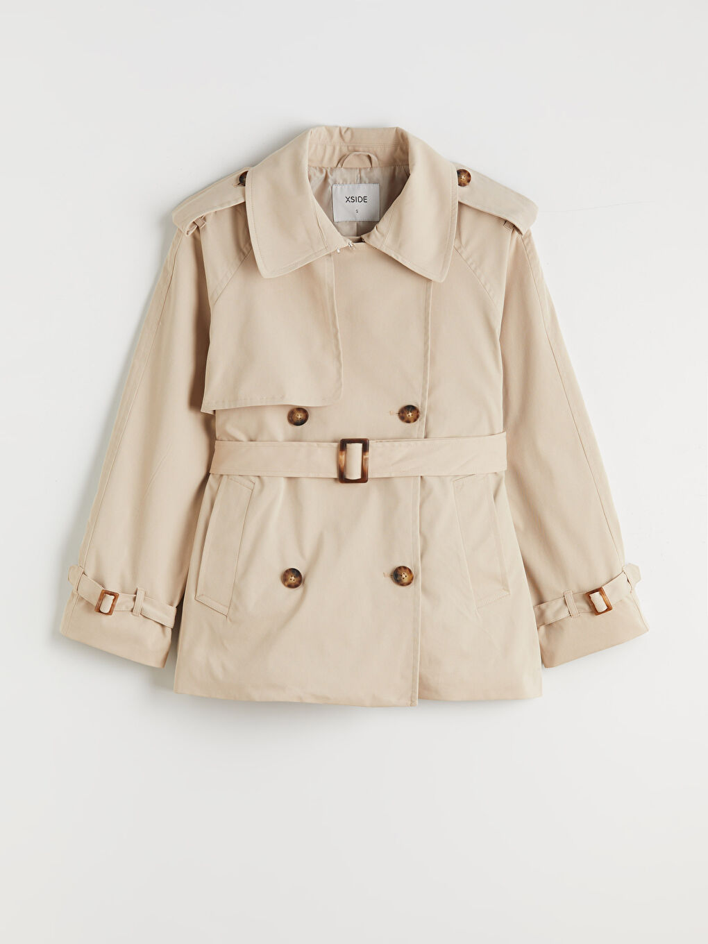 Bej Gömlek Yaka Oversize Kadın Trençkot-5