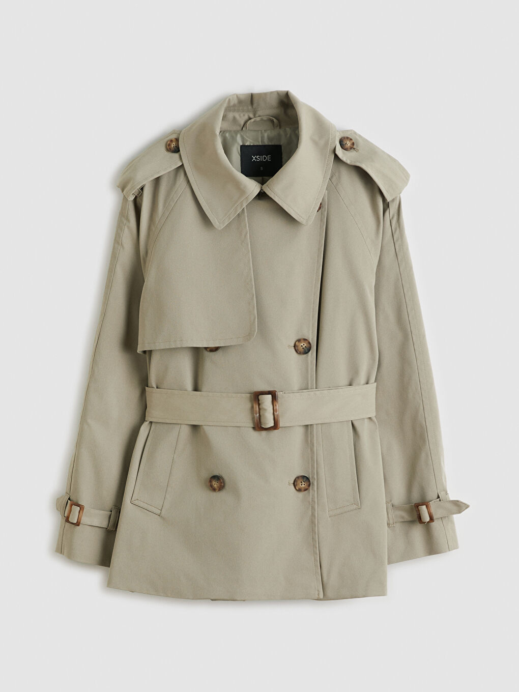 Haki Gömlek Yaka Oversize Kadın Trençkot-6