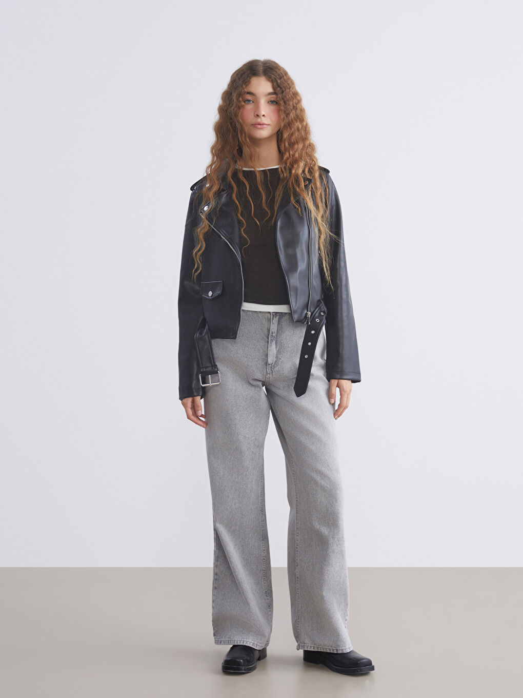 Women's Biker Jacket in Leather Look-1