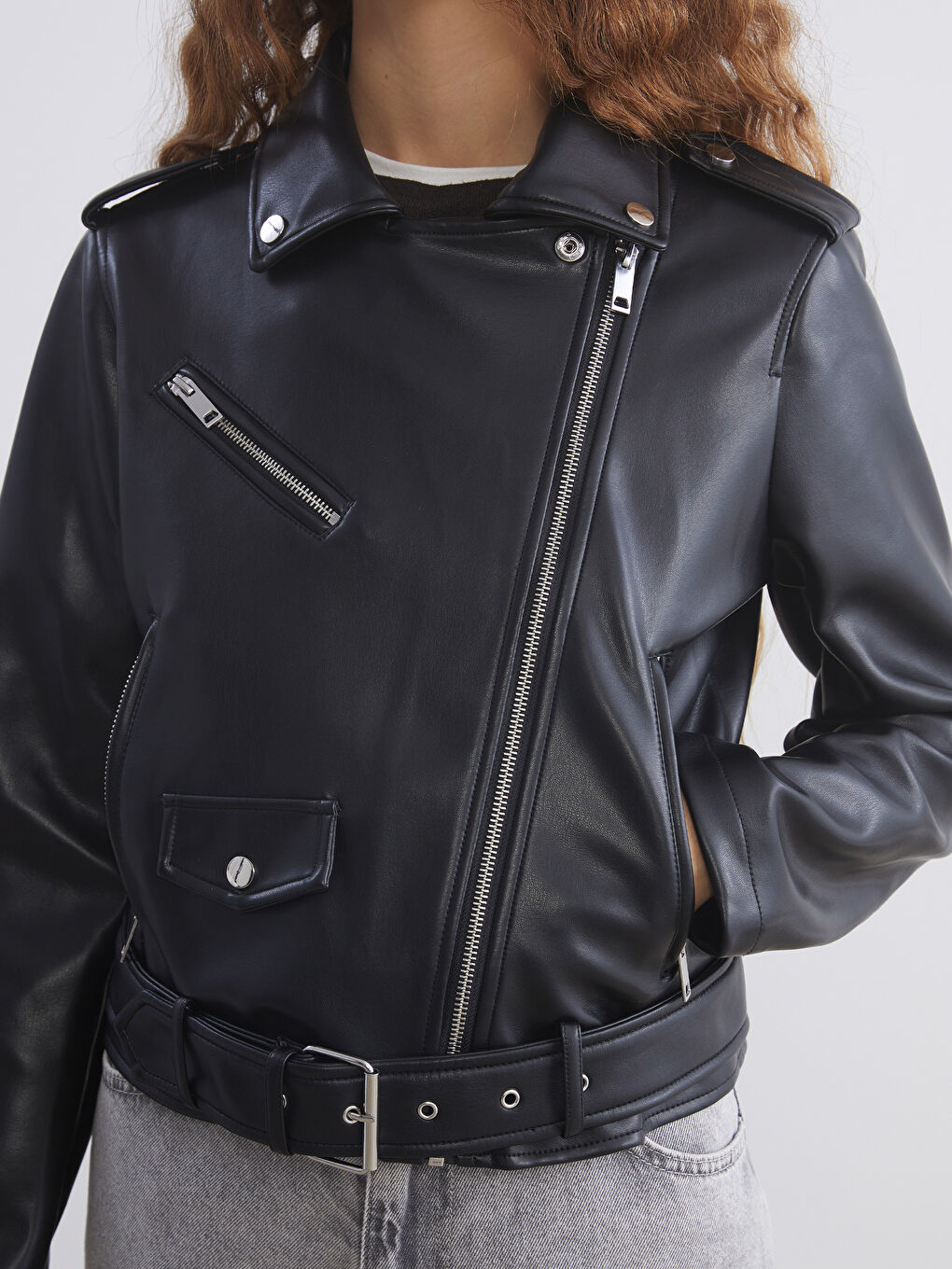 Women's Biker Jacket in Leather Look-2