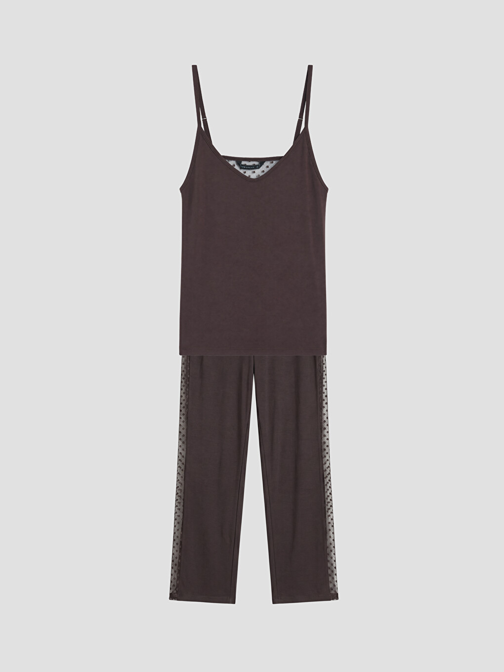 Kahverengi V Yaka İp Askılı Kadın Pijama Takımı