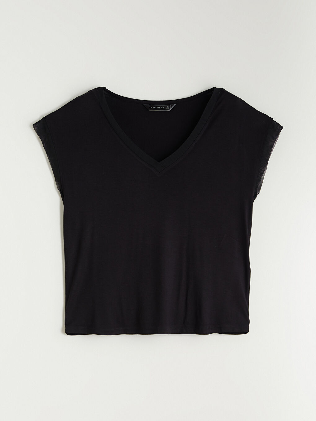 Siyah V Yaka Tül Detaylı Kadın Pijama Takımı-5