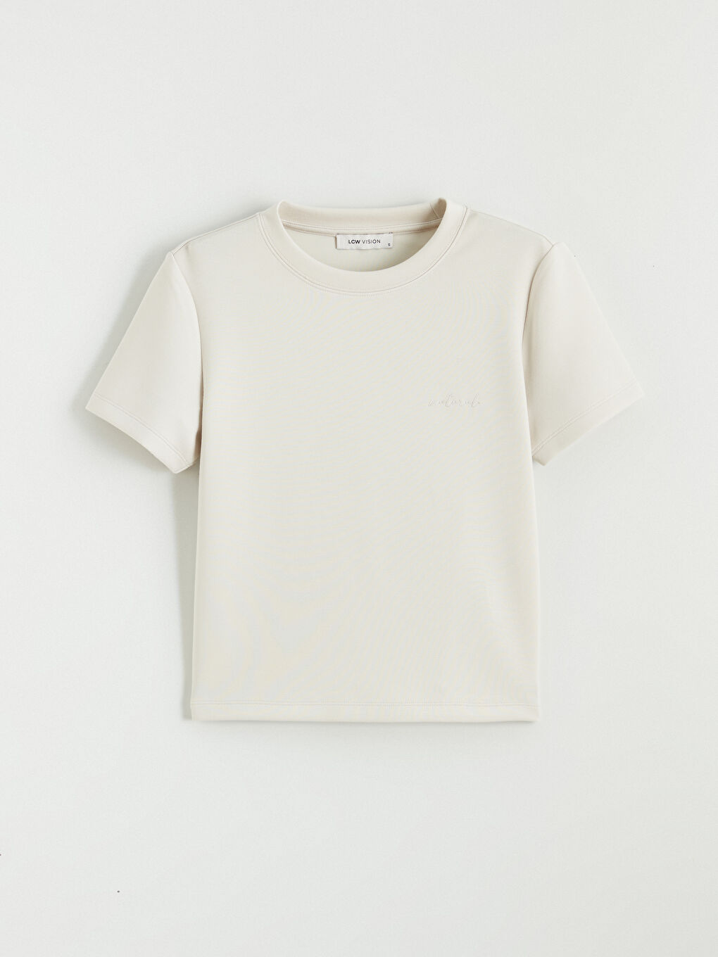 Gri Bisiklet Yaka Nakışlı Soft Touch Kadın Tişört-4