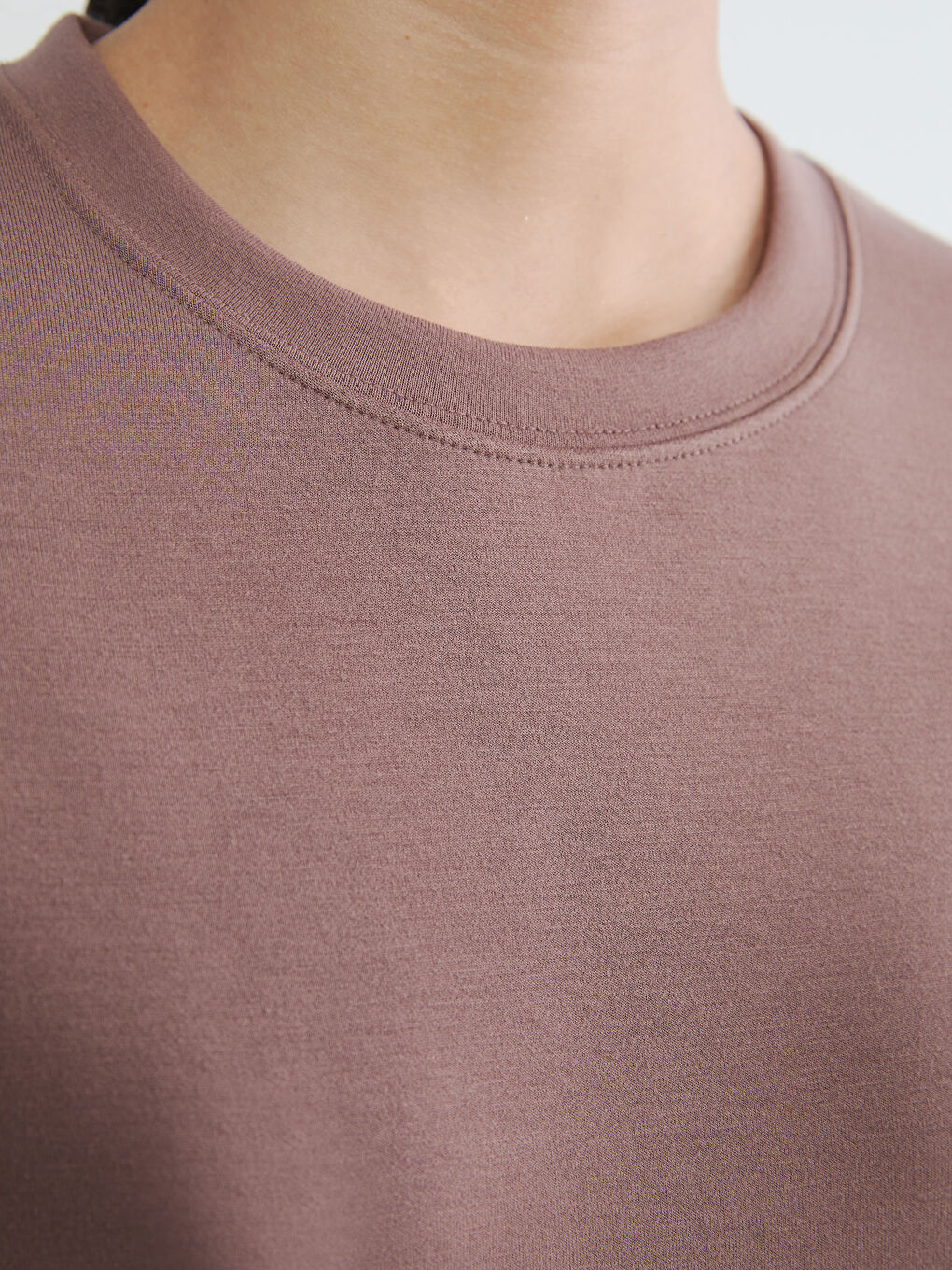 Kahverengi Bisiklet Yaka Nakışlı Soft Touch Kadın Tişört-3