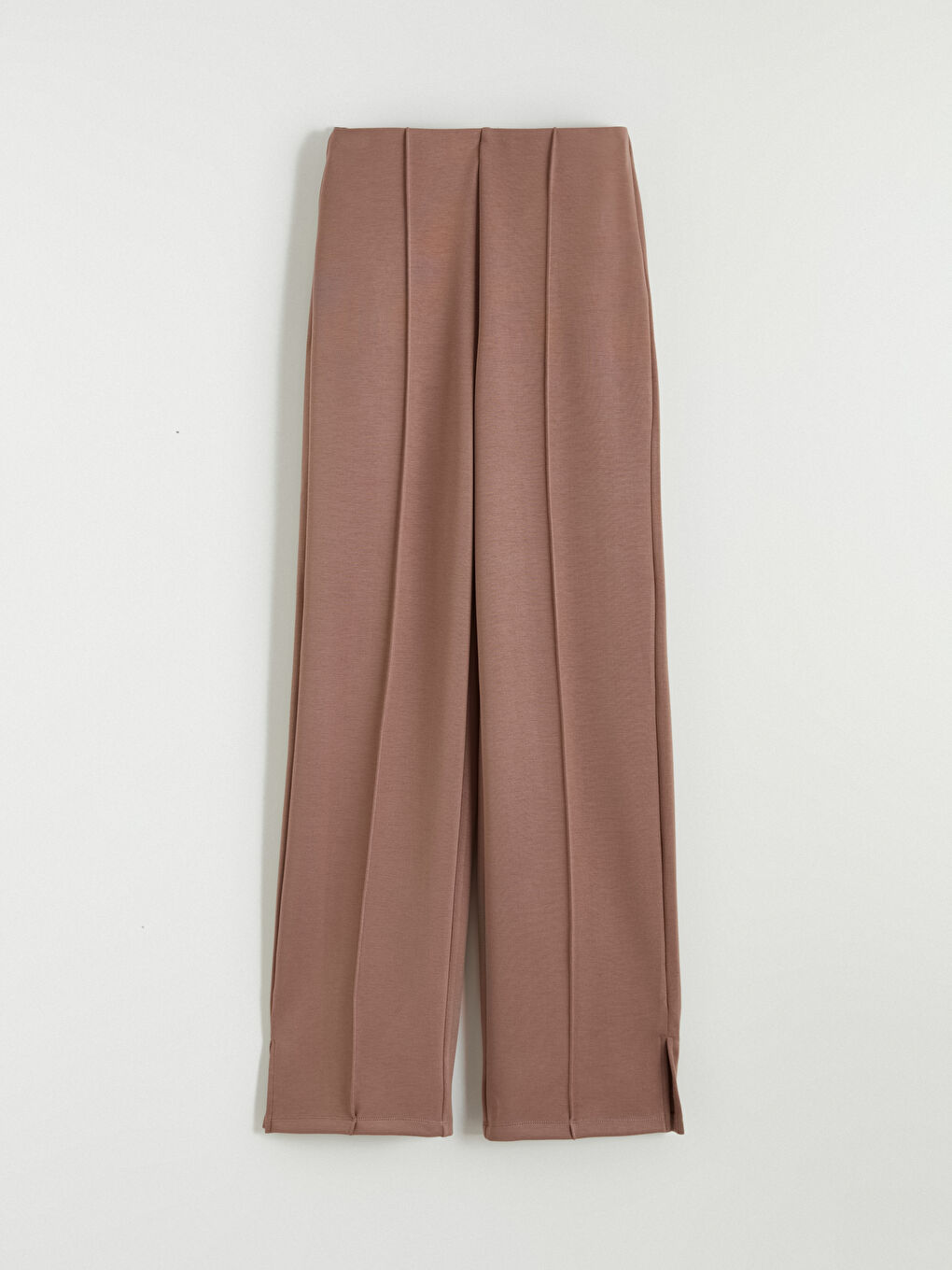 Kahverengi Dar Fit Paçası Yırtmaçlı Kadın Pantolon-4