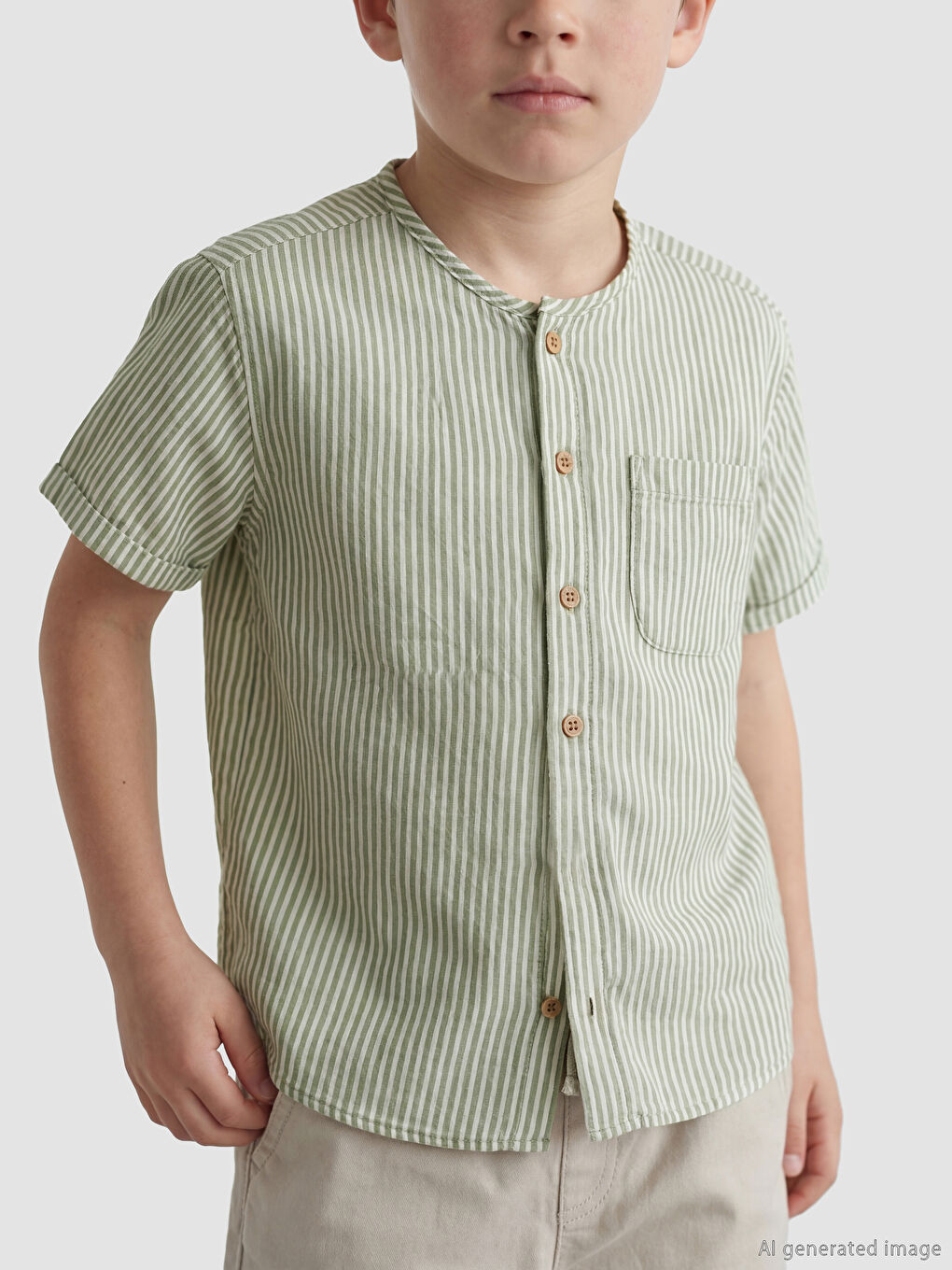 Ekru Çizgili Erkek Çocuk Gömlek-1