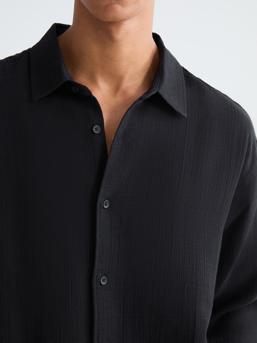 Siyah Regular Fit Müslin Erkek Gömlek-2