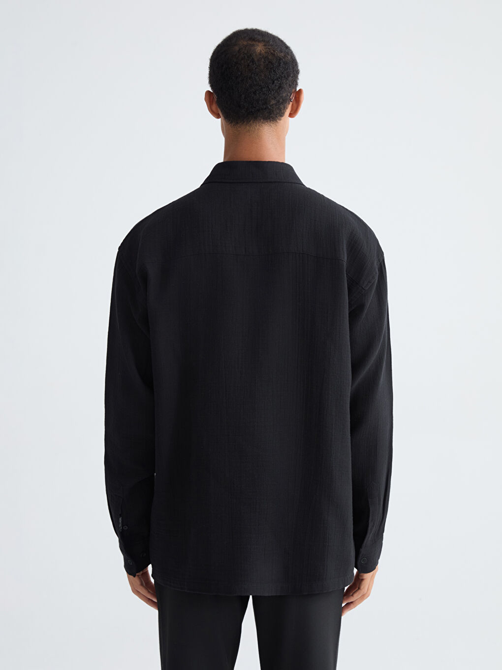 Siyah Regular Fit Müslin Erkek Gömlek-3