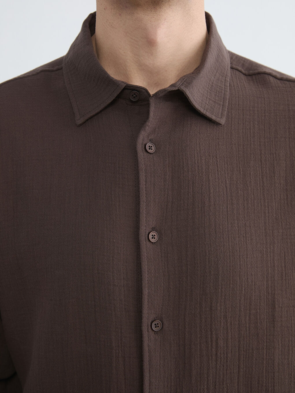 Kahverengi Regular Fit Müslin Erkek Gömlek-2