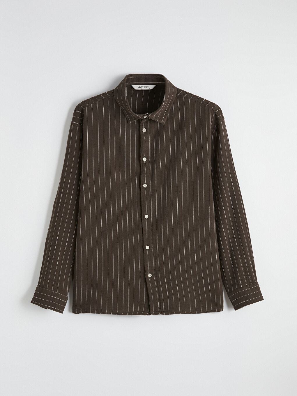 Kahverengi Regular Fit Çizgili Erkek Müslin Gömlek-4