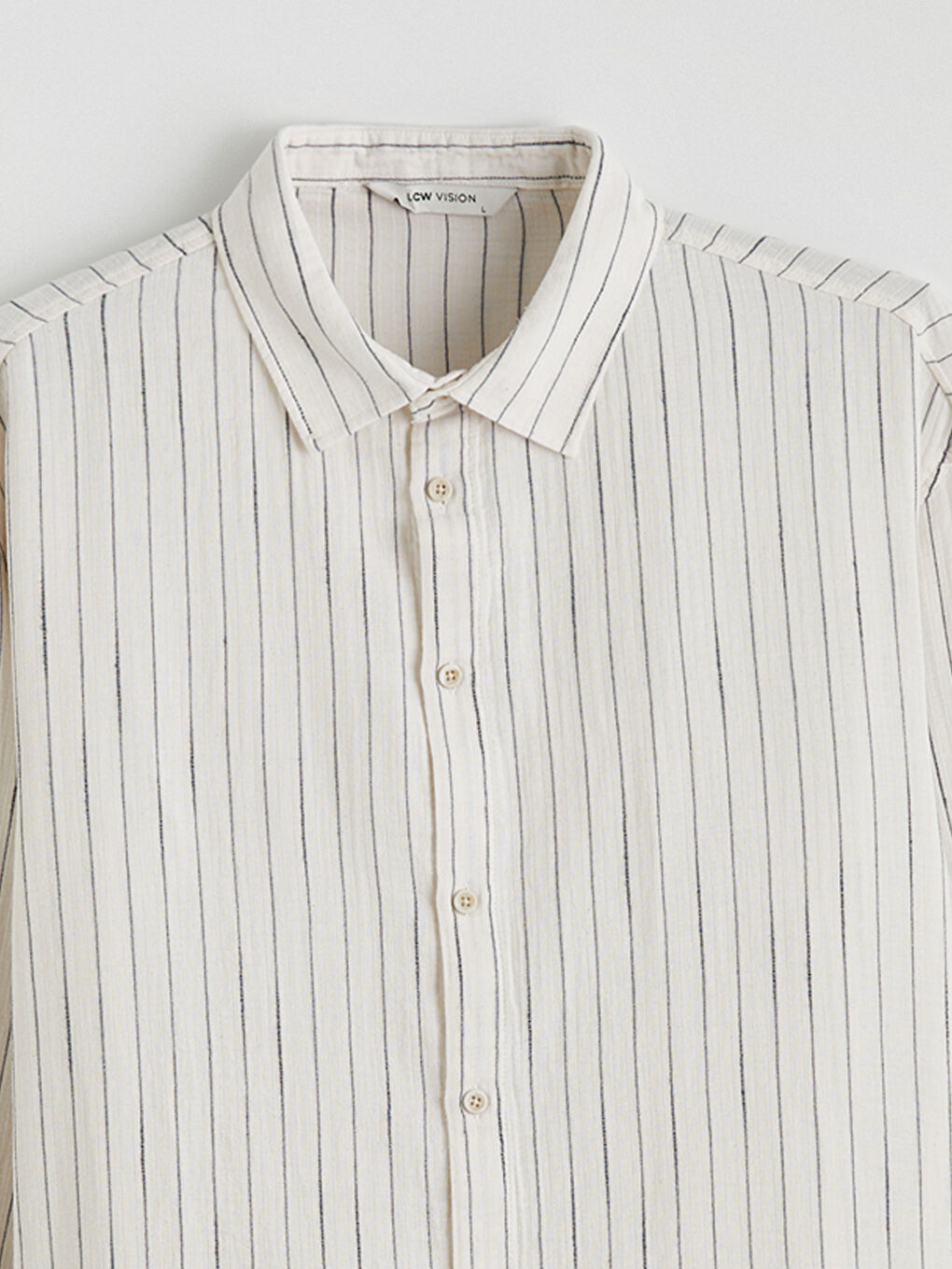 Ekru Regular Fit Çizgili Müslin Erkek Gömlek-1