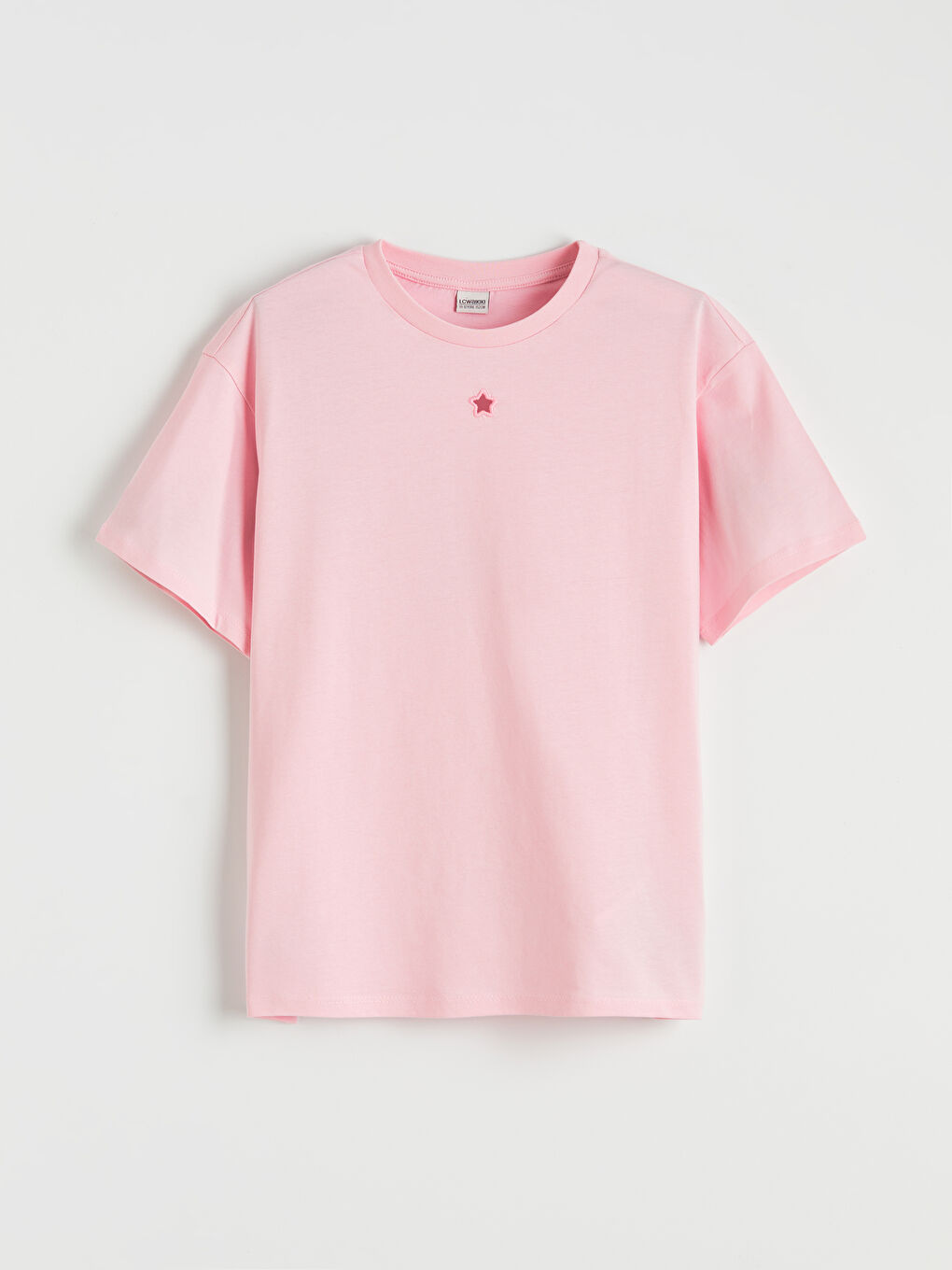 Pembe Bisiklet Yaka Nakış Detaylı Kız Çocuk Tişört