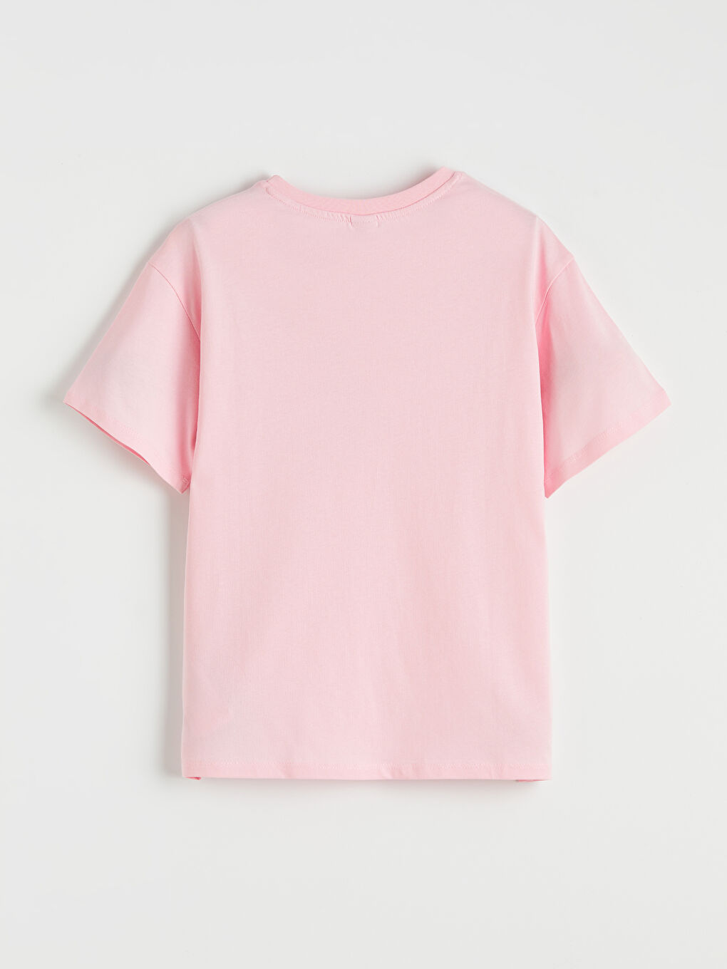 Pembe Bisiklet Yaka Nakış Detaylı Kız Çocuk Tişört-1